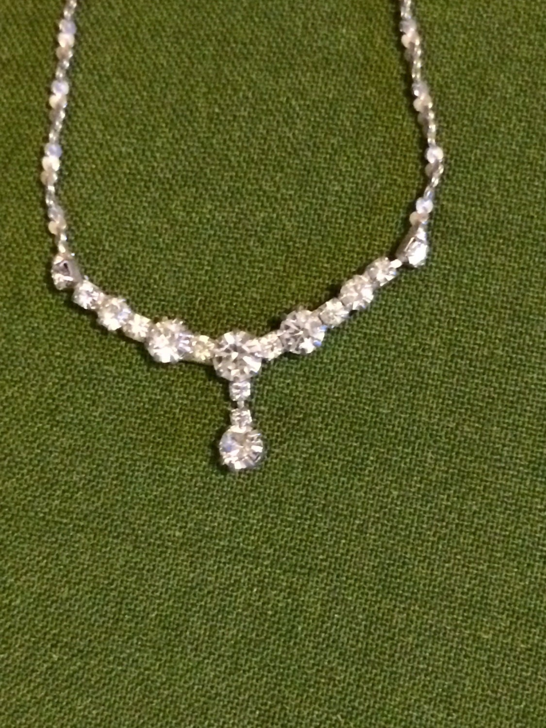 Rhinestone Necklace Silver Rope Diamond like Pendant