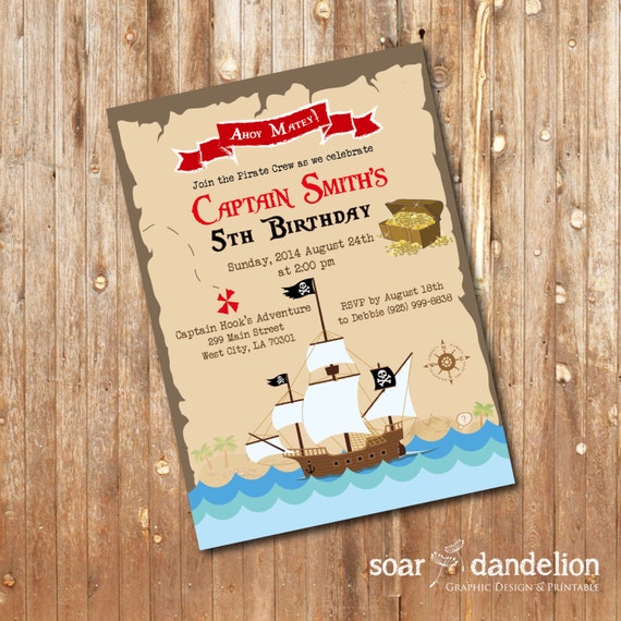 Pirate Birthday Party Invitation Bs43 By Soardandelion On Etsy