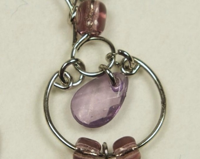 Storewide 25% Off SALE Beautiful & Whimsical pair of silvertone wire chandelier earrings with purple glass beads.