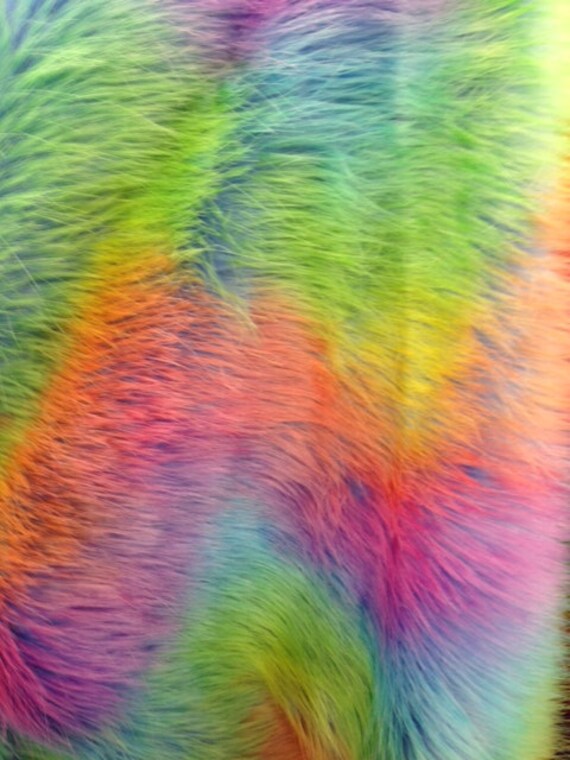 rainbow tide dye faux fur fabric by the yard by KINGDOMOFFABRICS