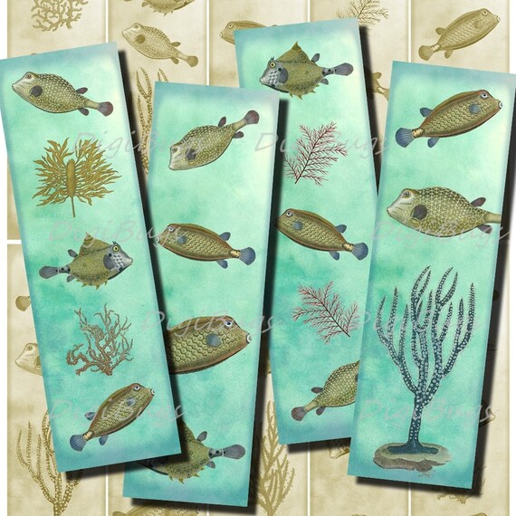 Printable Bookmarks Sea Life Fish Images Vintage Nautical