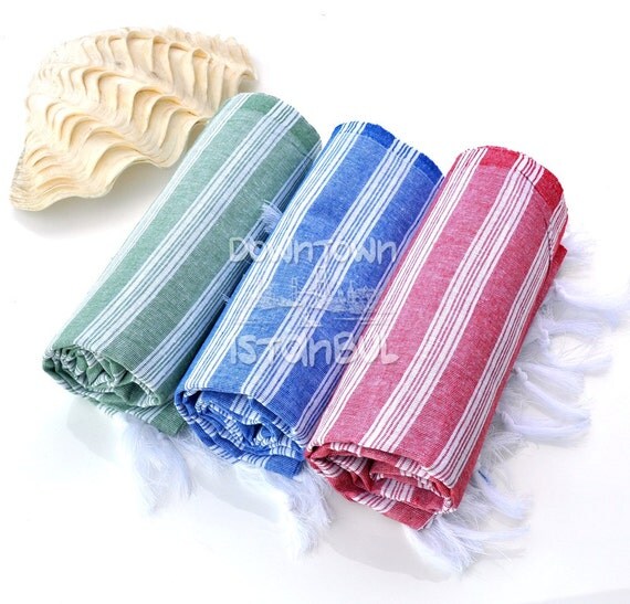 Set of 3 Turkish Bath Towel Throw Blanket Seaside Fabric
