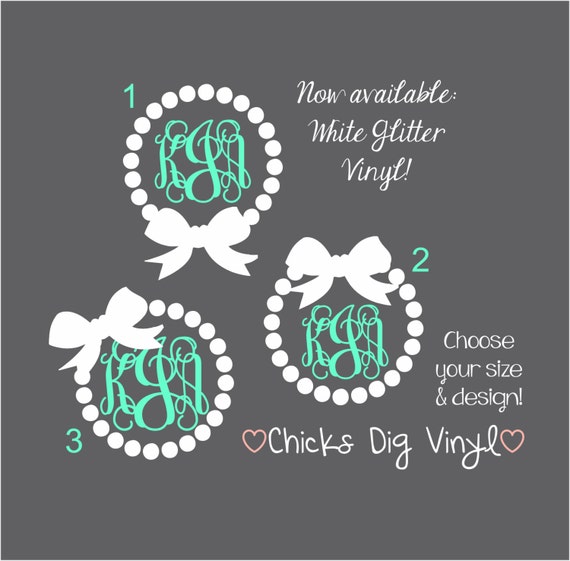 Download Items similar to Pearls & Bow Monogram Decal - Choose your ...
