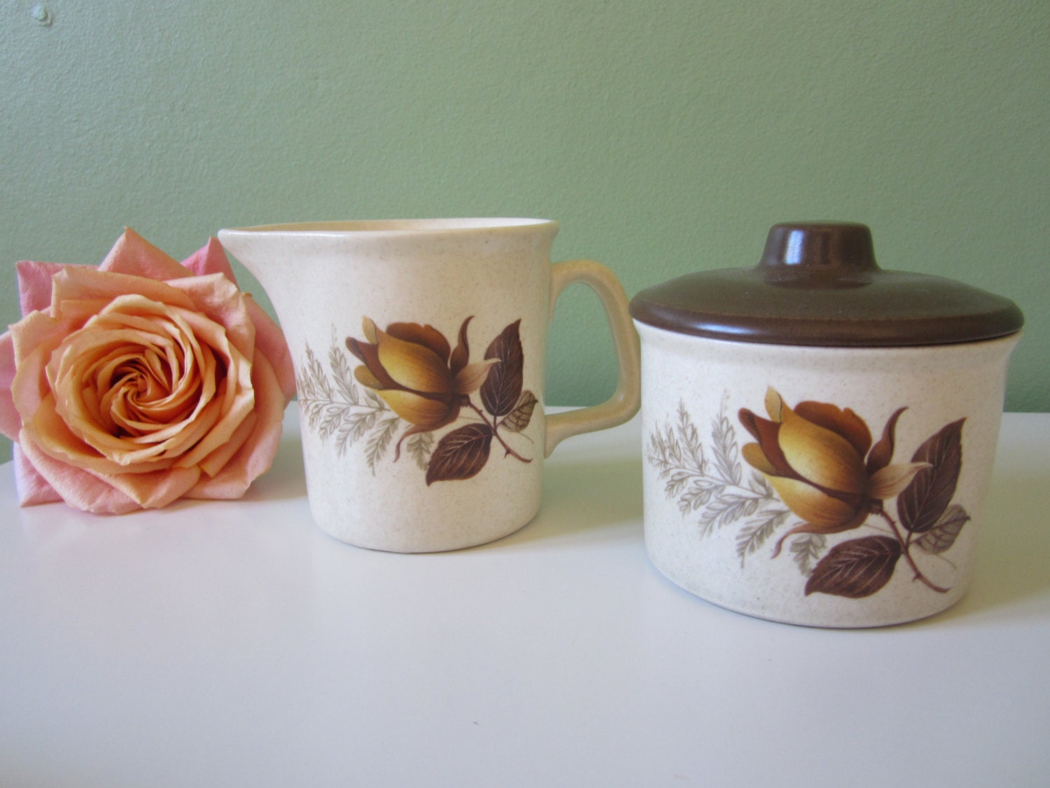 Vintage Johnson of Australia Creamer and Sugar Pot, Golden Rose Haute
