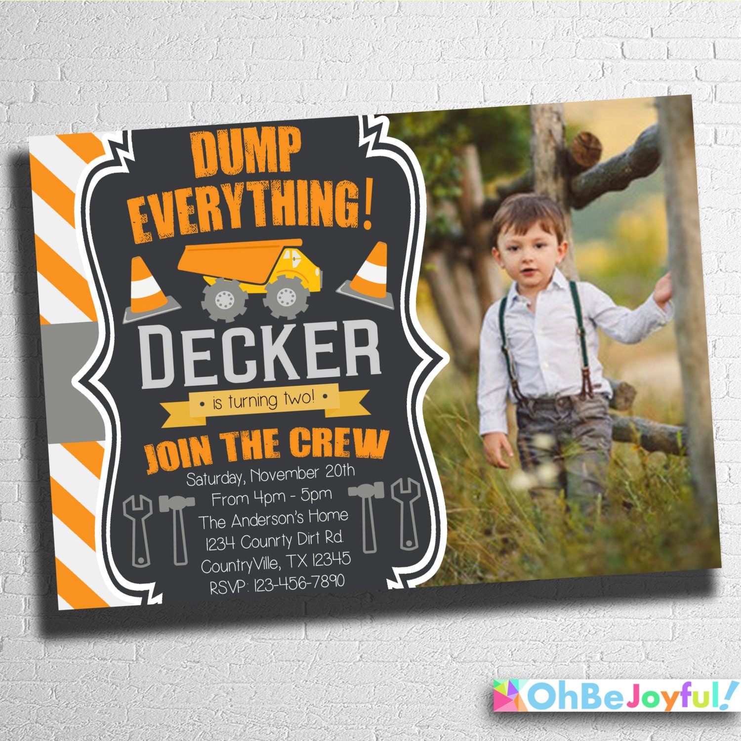 Construction First Birthday Invitations 3