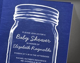blue vintage mason jar baby shower invites