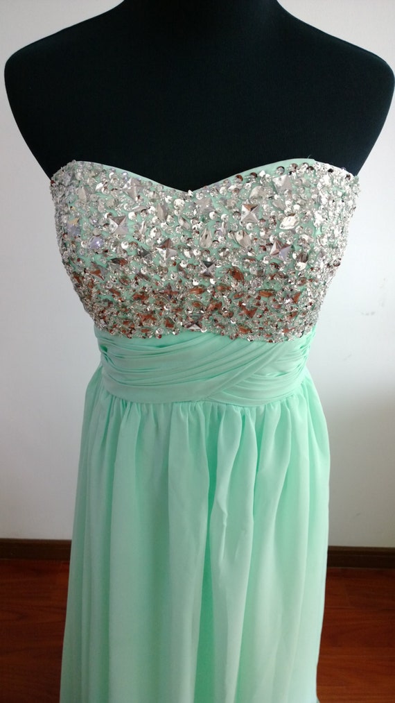 Mint Green Beading Prom Dress Long Sweetheart Prom by FDesigndress