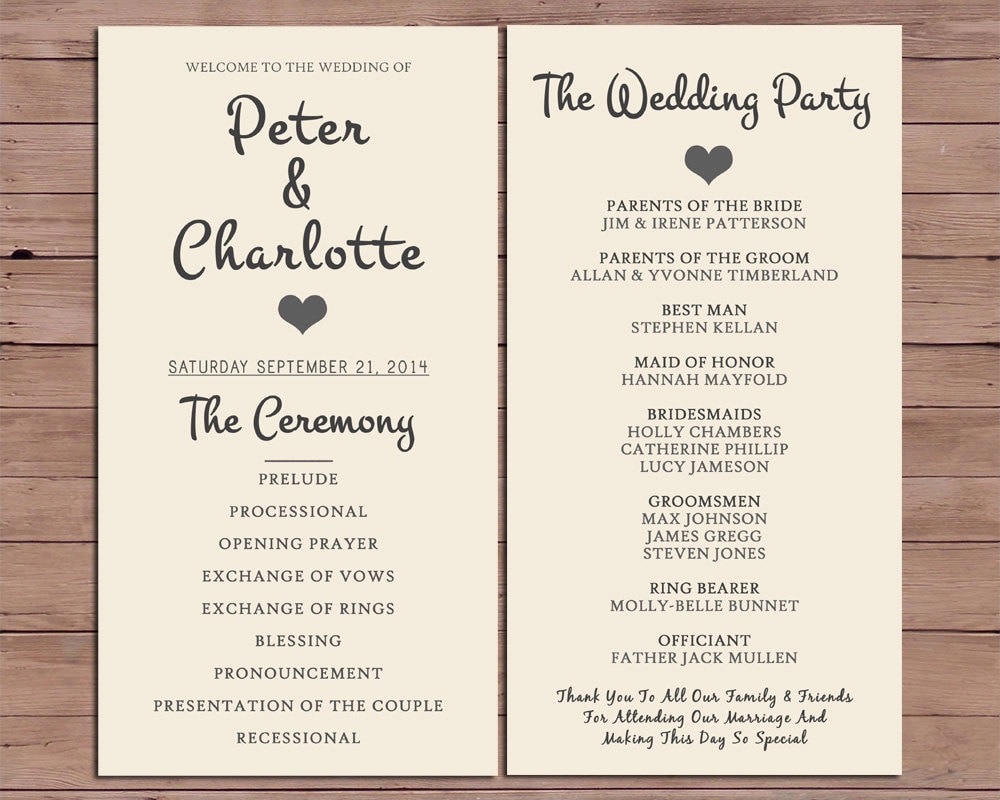 Order Of Wedding Program