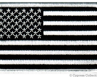 AMERICAN FLAG PATCH Black and White embroidered iron-on applique