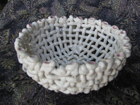 Download ceramic basket woven clay bowl white pink glaze coil basket