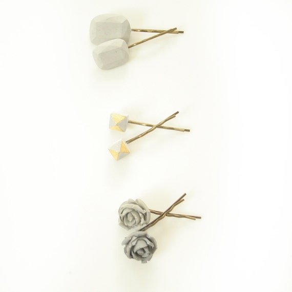 Concrete and Gold Hair Pins Gray Concrete Bobby Pins