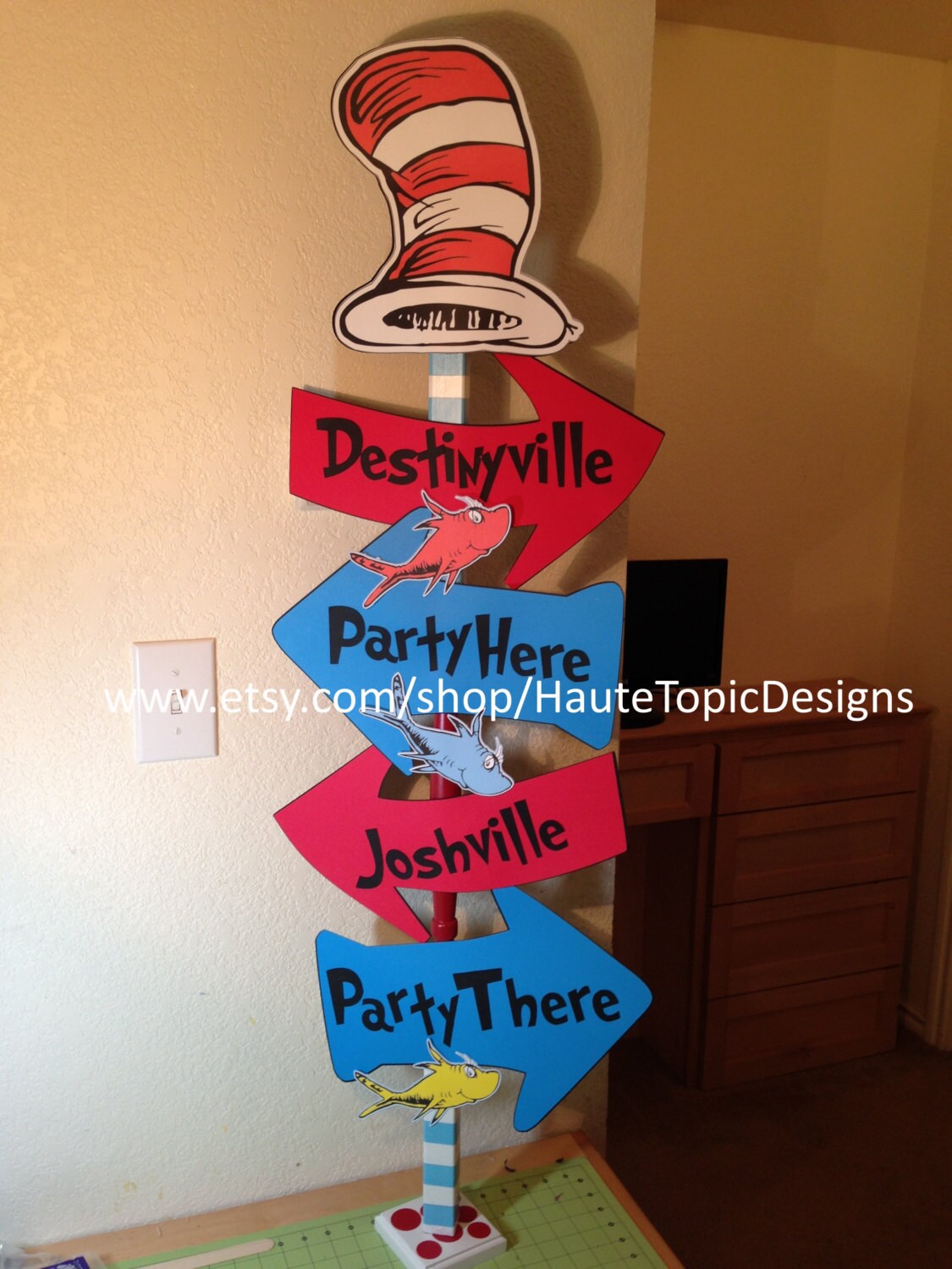 Dr. Seuss Cat in the Hat 3 ft sign post Any by HauteTopicDesigns