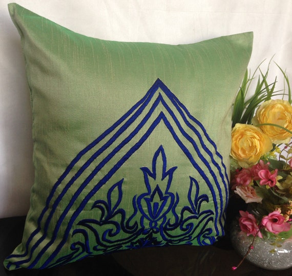 Light Green Decorative Pillow Cover Blue by TheWhitePetalsDecor