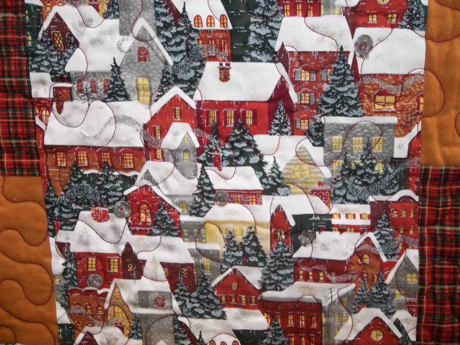 Handmade Pieced Quilt Winter Scene Quilt Large by SewHomelyDesigns