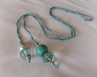 Sterling Silver, Quartz, Turquoise and Silk Necklace