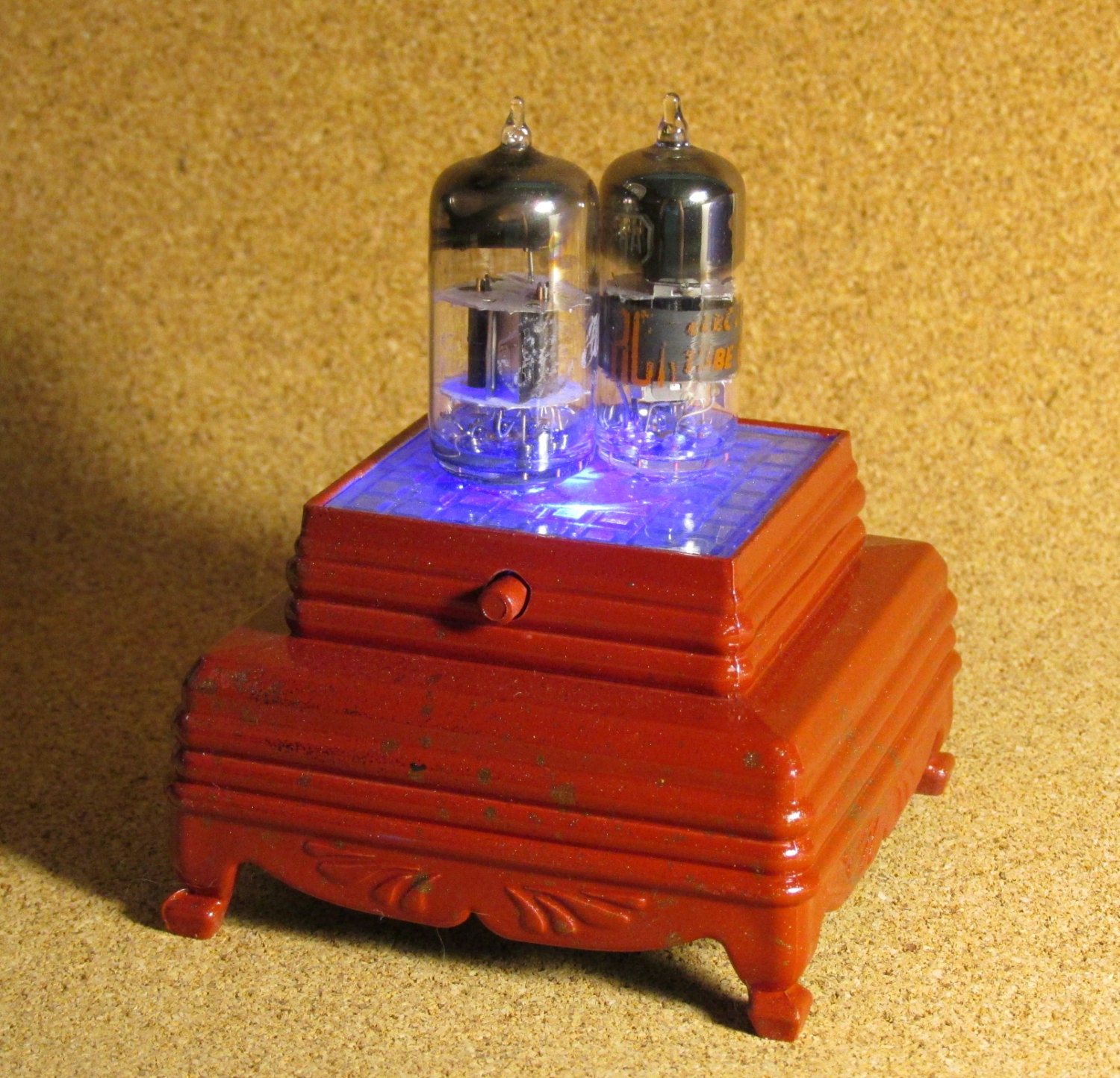 Double Radio Vacuum Tube LED Light Custom Painted RED Base