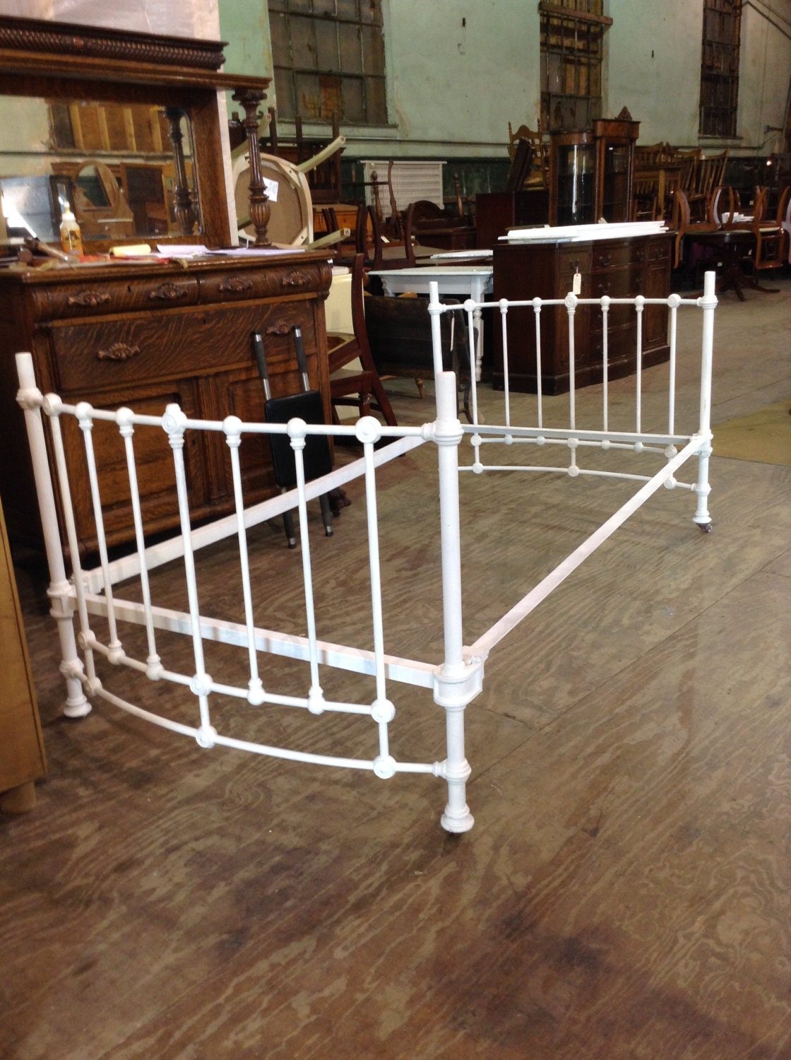 Antique White Painted Iron Single Twin Size Bed Bedroom Cottage Chic ...