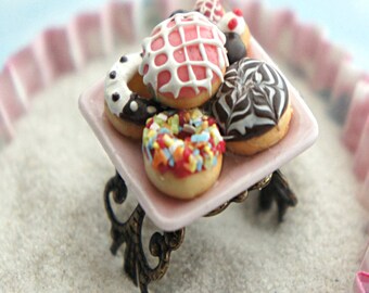donut plate ring- miniature food jewelry, donuts ring, donut jewelry