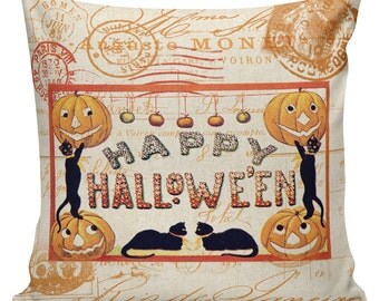 Pillow Cushion Halloween Orange Vintage Pumpkin Jack O Lantern Cotton #RQ0141 RavenQuoth All Hallow's Eve Home Decor