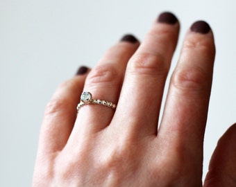 Aquamarine Ring, Silver Dotted Band, Gemstone Solitaire Ring, Prong Set Gem, March Birthstone, 4mm Stone, Faceted Gemstone, Handmade Jewelry