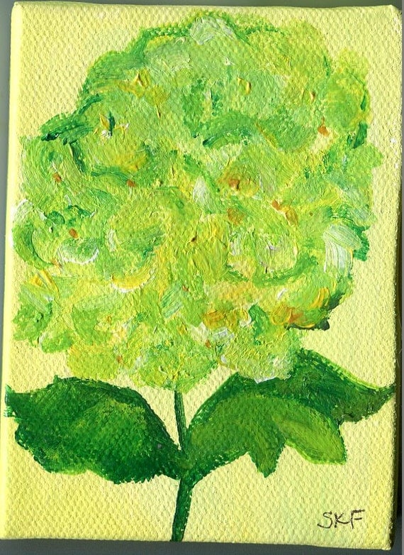 Lime green Hydrangea Bloom on original mini painting on