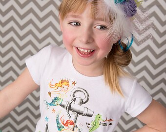 Anchor Mermaid Skirt Outfit Shirt Retro Beach Custom Size 4T 4 5 6 6X 7 8 10 12 14