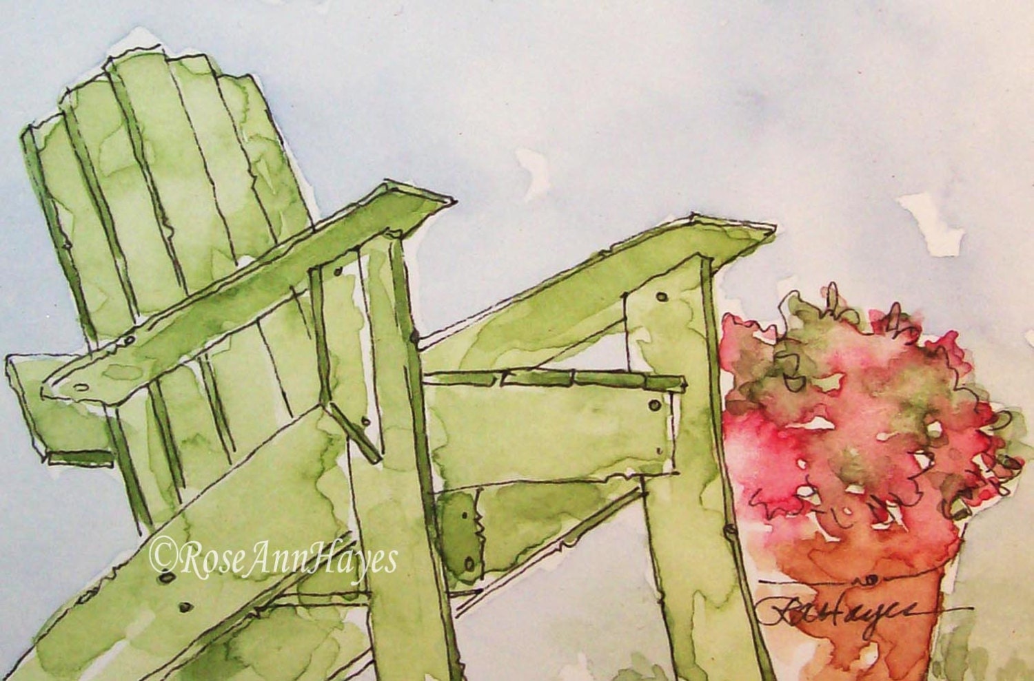 Green Adirondack Chair Watercolor Painting Print ACEO