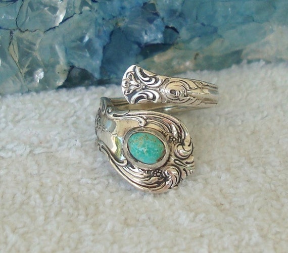 Vintage Turquoise Towle Sterling Silver Spoon Ring Old Master