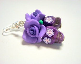 More Purple Please Day of the Dead Roses and Sugar Skull Earrings