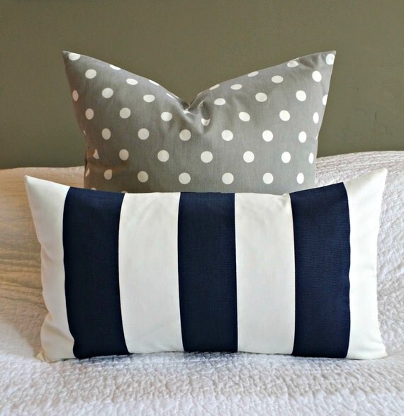 Items similar to Navy and White Striped Lumbar Pillow Cover on Etsy