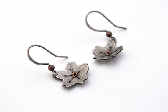 Silver Flower Earrings Small Silver Dangle Earrings by ErinAustin