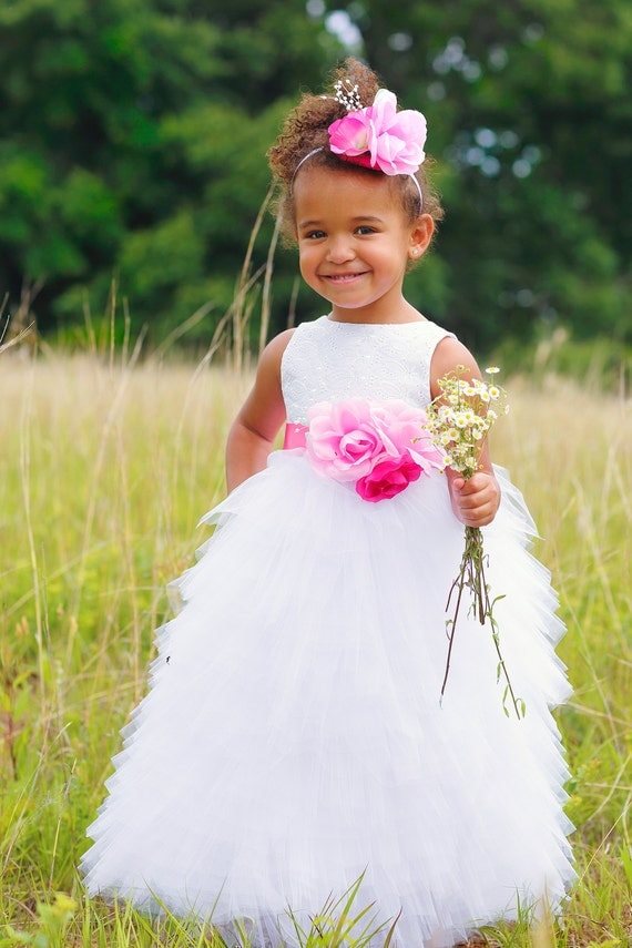 Long Ruffled Flower Girl Dress, White Dress, Special Occasion Dress, Flower Girl Dresses, Girls Dresses, sizes 2T 3 4 5 6 8, Little Girls