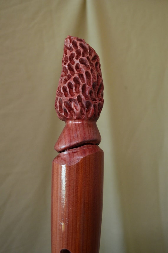 Cedar Walking Stick Morel Mushroom Carving Functional Art