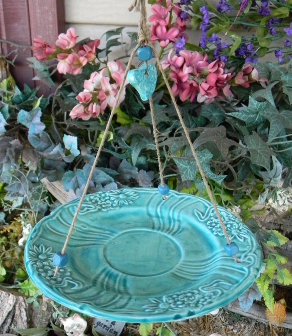 Hanging Bird Feeder .. Ceramic Pottery dish for the birds