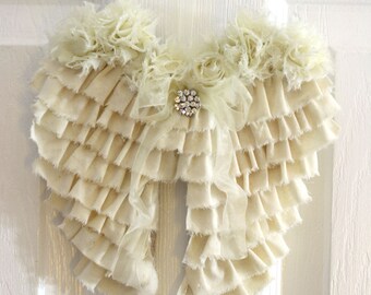 Shabby Angel Wings Wall Decor Ruffled Cottage Chic Nursery Decor Wedding Decor Remembrance