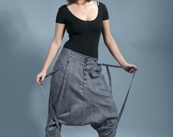 harem pants modern light grey sarouel woman rock "Enjoy the silence"