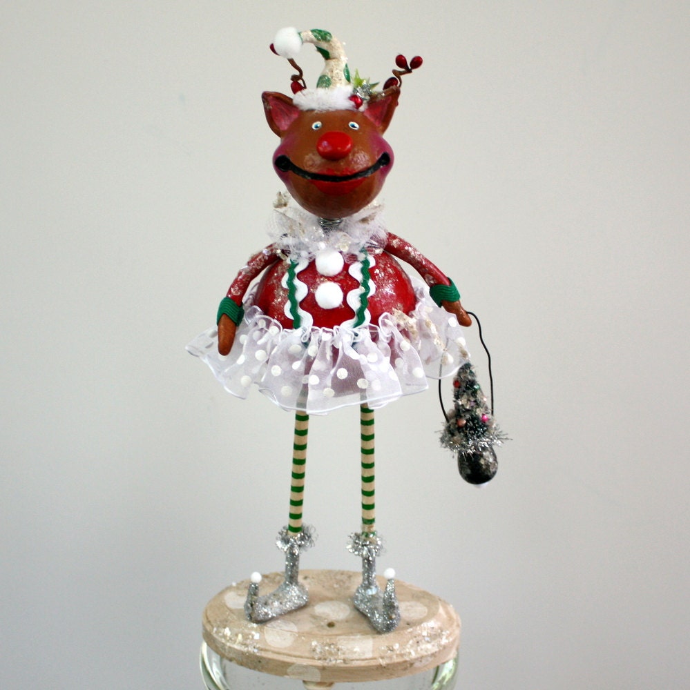 Christmas Reindeer Whimsical Folk Art Doll