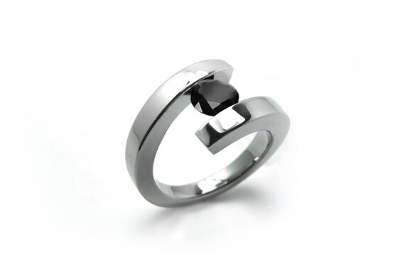 Black Diamond Ring Tension Set Design Stainless Steel