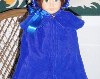 1812 3 Pc Regency Era Cloak Capelet Bonnet for American Girl Caroline 18 inch doll