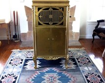 Antique Metallic Gold 1923 Brunswick Phonograph Cabinet Bar