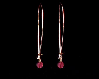 Dangly Rose Gold earrings, Garnet earrings, Minimal earrings, Long Earrings, Delicate earrings, Modern jewelry