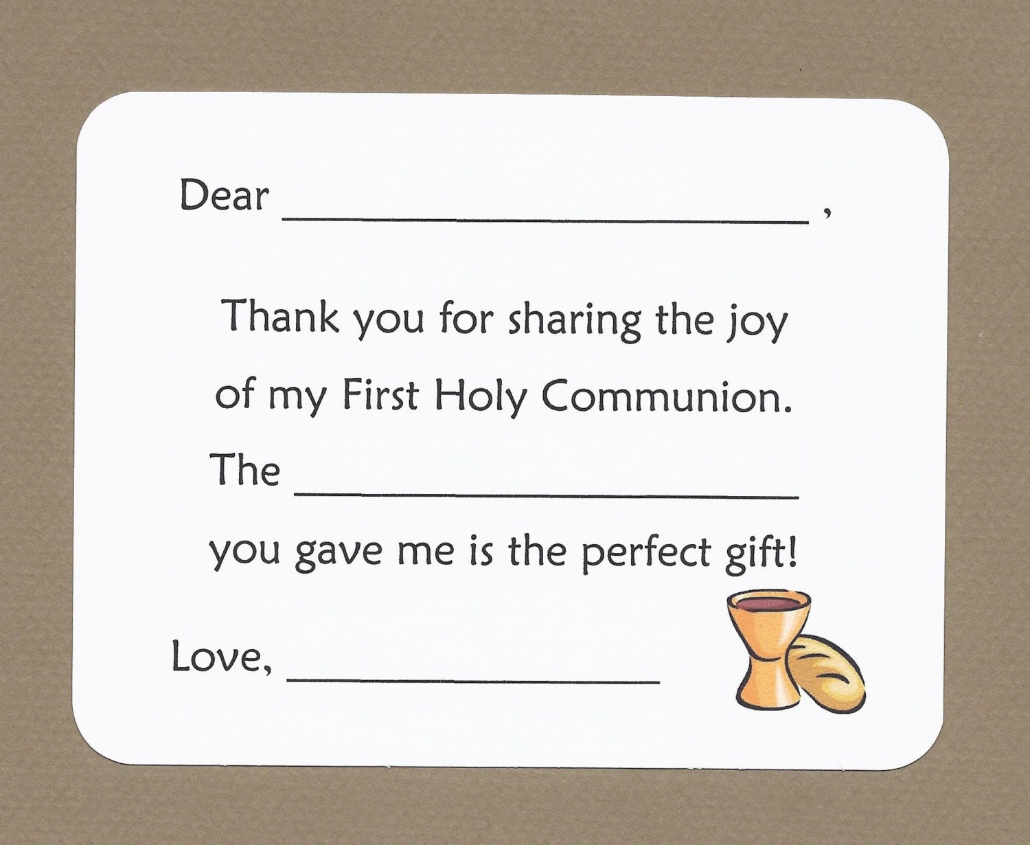 First Holy Communion Fill in the Blanks Thank You Notes