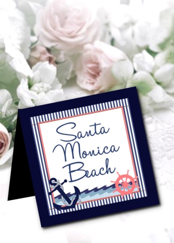 Table Number Cards, Wedding, Rehearsal Dinner, Shower, Birthday, Nautical, Ocean, Beach Theme, Navy, Coral Il_570xn