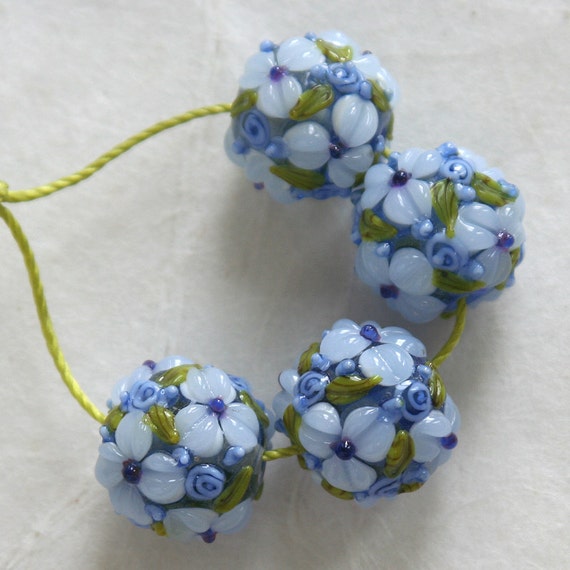 Items similar to Lampwork Glass Flower Beads 14mm Round Beads (1 bead