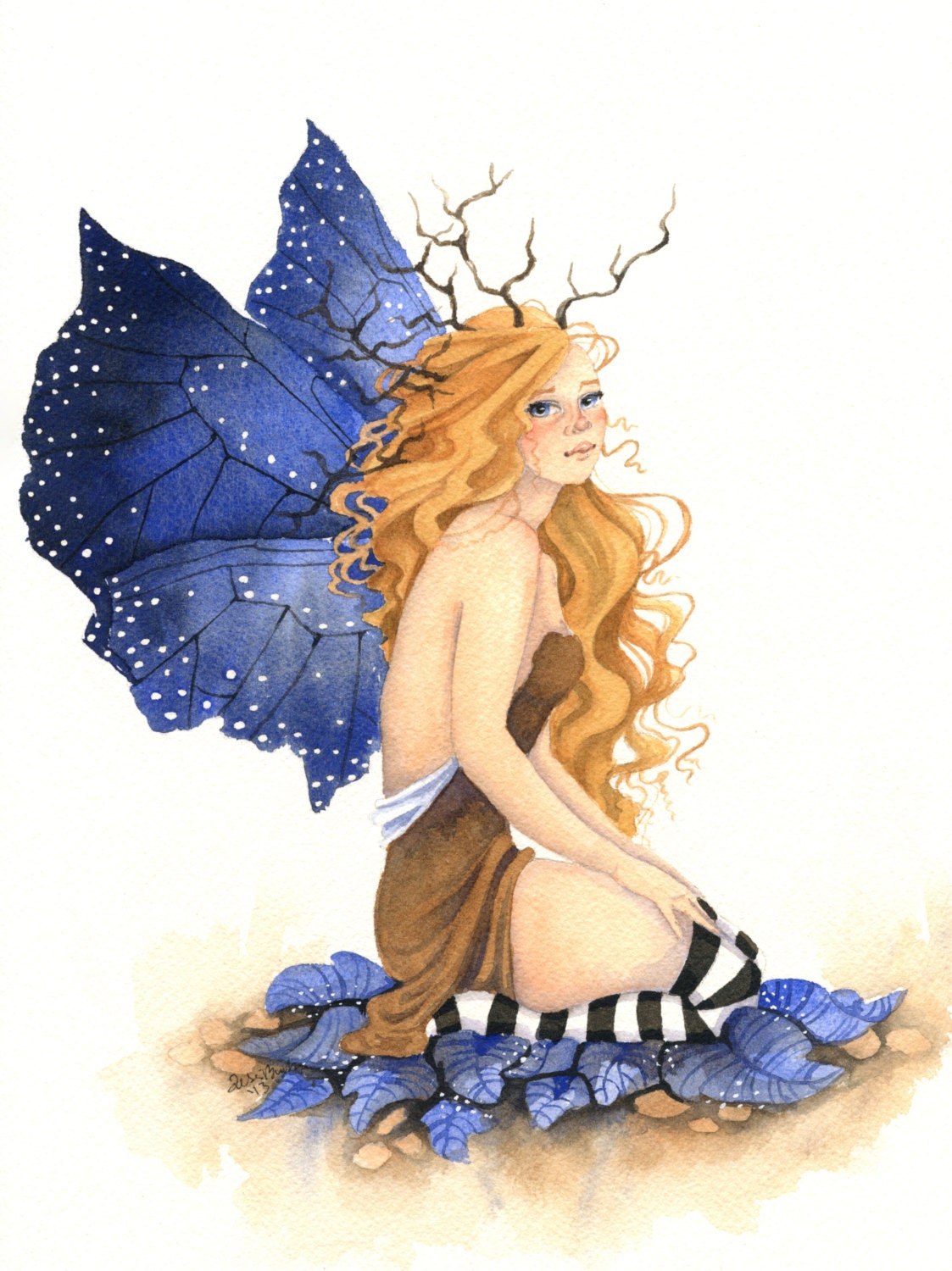  Fairy Art Original Watercolor Painting 9x12 Wistful