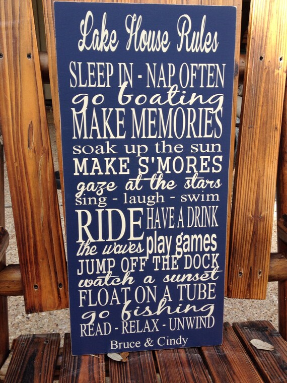 Personalized Lake House Rules Wood Sign by FussyMussyDesigns
