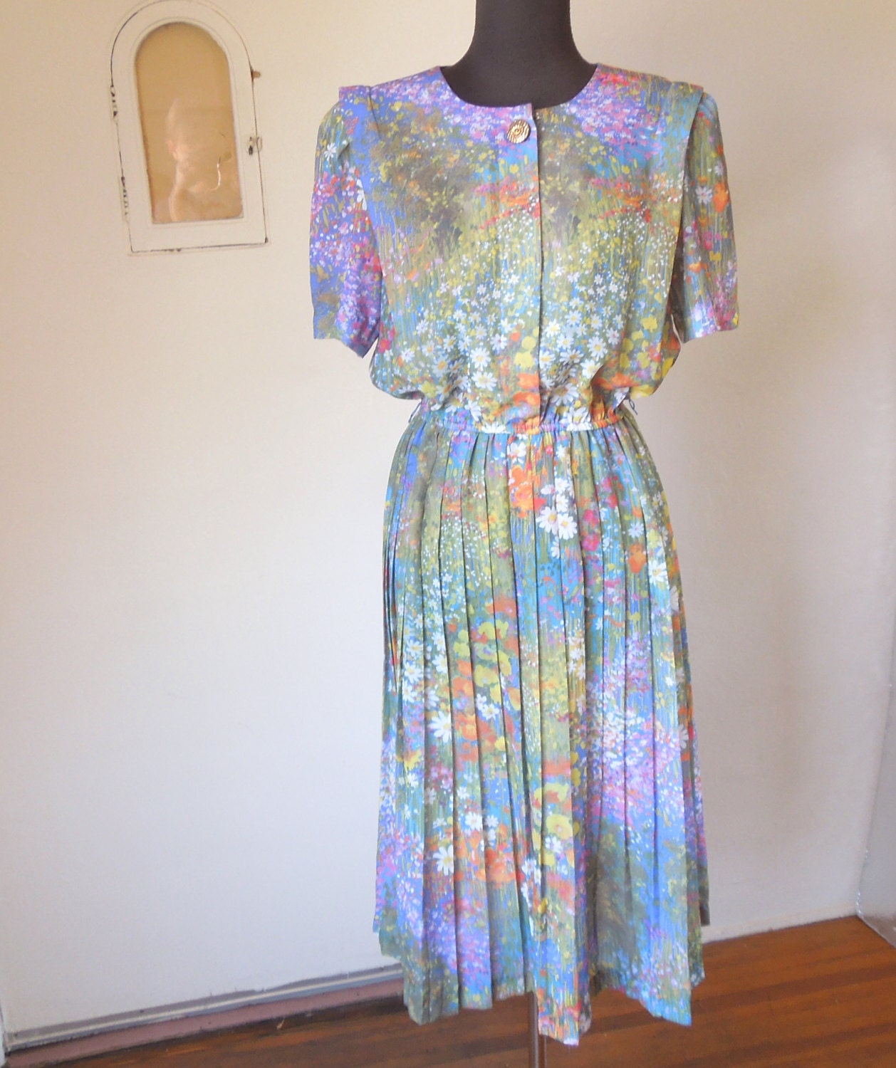 Vintage 80's Floral Dress Pleated Skirt by momodeluxevintage