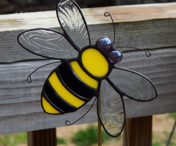 Stained Glass Bumble Bee Garden Stake Pot Sticker 24