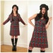 Vintage 1960s Plaid Dress and Jacket Set / 60s Mod Shift and Blazer Red Green Black Polka Dot Print / Small
