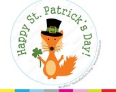 Fox St Patrick's day Stickers, Happy St Patrick's day PRINTED round Stickers, tags, Labels or Envelope Seals A962 Il_170x135